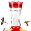BOLITE Glass Hummingbird Feeders for Outdoors Hanging, Built-in Ant Moat, 4 Bee Guard Feeding Ports with Perches, Leak Proof, 15 Ounces, Stars Decor, Red, Gifts for Women Men, Gifts for Mom Dad