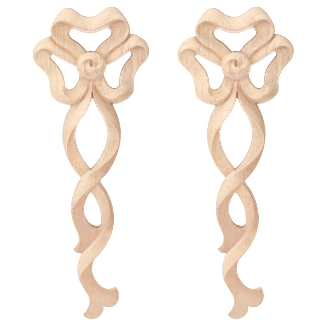 2 Pcs Wood Carved Onlay Wooden Appliques Versailles Medium Ribbon with Bow Drop Onlay Furniture Decals Bow Decor for Home Wall Door Dresser Bed Mantel Cabinet, 12.36 x 4.92 Inch