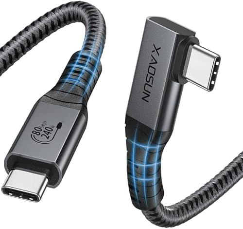 XAOSUN USB 4 Gen 3 80Gbps Cable for Thunderbolt 5 Cable, 5FT 240W Right Angle Thunderbolt 4 Cable, 90 Degree USB C Cable, 120Gbps Bandwidth, 8K@60Hz Display for MacBook Thunderbolt Docks eGPU Hub