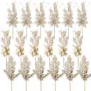 Suncalla 18 Pack 3 Styles 17 Inch Christmas Glitter Poinsettia Berry Stems Ornaments Artificial Floral Branches Picks for Christmas Tree Home Vase Holiday Party Decor(Champagne)