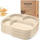 Vesici 8 Pcs 9'' Unbreakable Divided Plates Food Separator Dinner Plates Reusable Compartment Lunch Trays Dishwasher Microwave Safe(Beige)