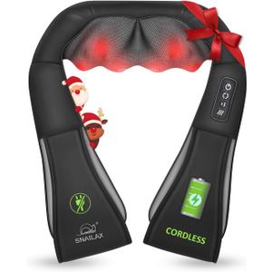 Snailax Cordless Massager - Shiatsu Neck and Shoulder Massager with Heat, FSA Eligible, Portable, Lumbar, Back Electric Massage Pillow, Christmas Gift (Black)
