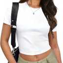 Y2K Graphic Baby Tees for Women Slim Fit Crop Tops Aesthetic 2000s Cropped Tshirt Grunge Clothes for Teen Girls (White, M)