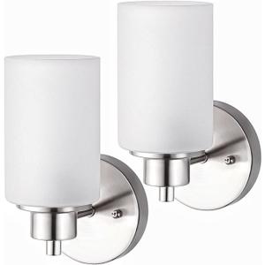 2 Pack Bath Vanity Light Fixtures, Indoor Brushed Nickel Wall Sconces Light with White Frosted Glass Shade, Modern Elegant Bathroom Wall Mounted Lighting for Bedroom Living Room, Porch, Kitchen