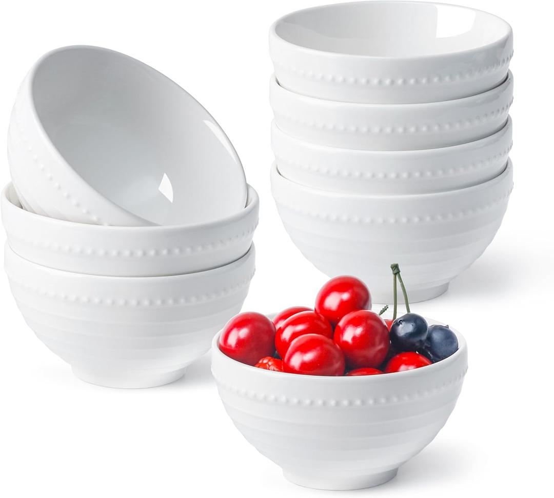 NUTRIUPS 8oz Ice Cream Bowl, 4.5in Small Ceramic Bowls for Dessert, Snack, Rice, Side Dishes, Dip - White, Set of 8