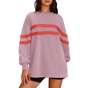 Panadila Womens Oversized Crewneck Sweatshirt Striped Pullover Long Sleeve Tunic Tops to Wear with Leggings (Pink, M)
