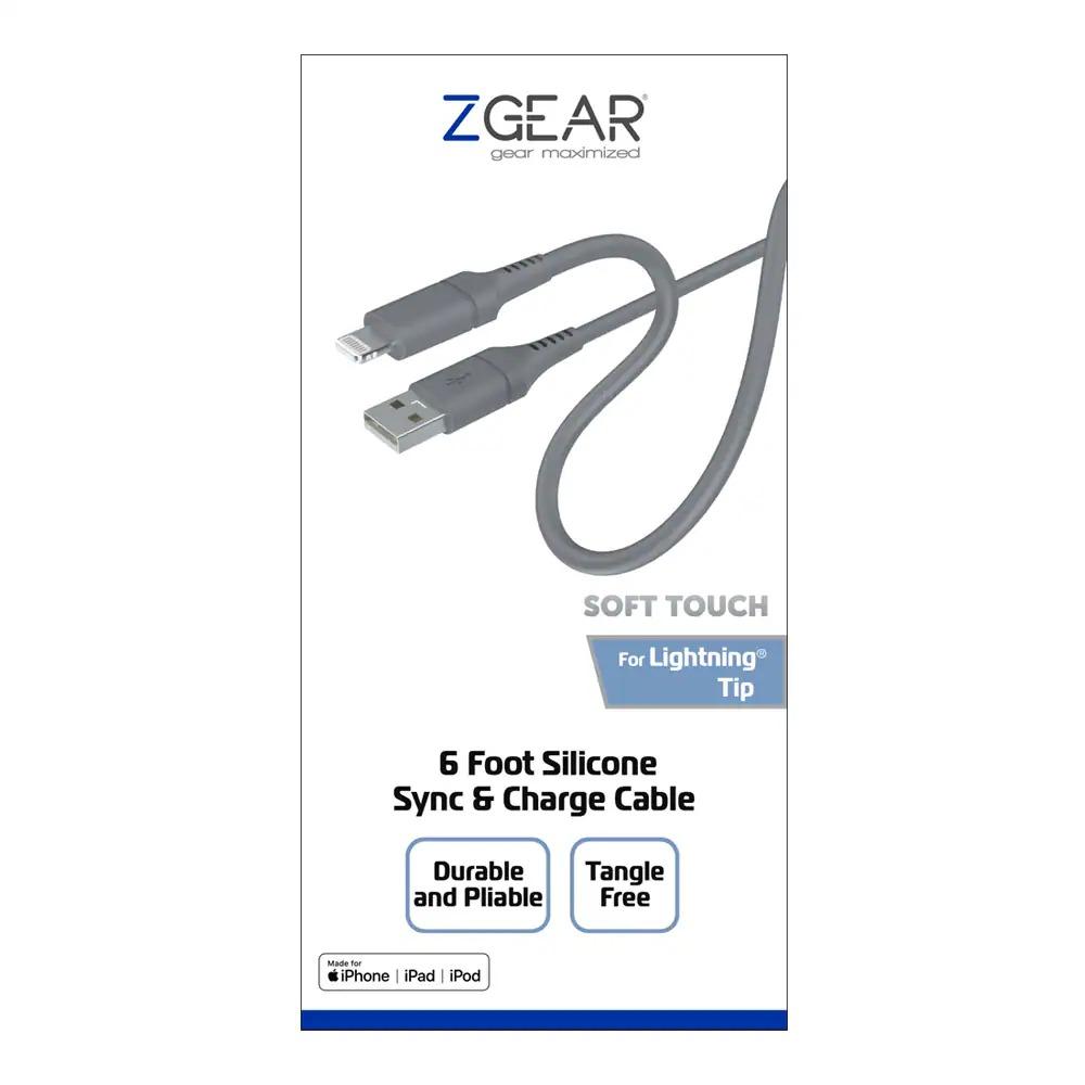 ZGEAR SILICONE CABLE LIGHTNING 6FT GREY