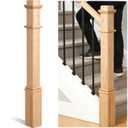 tonchean 1 Piece 48 Inch Red Oak Newel Post, Stair Newel with Pedestal, Plain Style Wood Balusters Interior for Staircase Railing Banister Remodeling Replacement