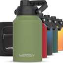 WATERSY Half Gallon Water Bottle Insulated(Cold for 48 Hrs),BPA Free&Leak Proof,64oz Stainless Steel Water Jug/Flask,Big thermo,Large Water Bottle with Handle for Gym,Hiking,Camping,Olive Green