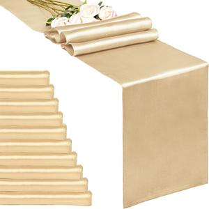 10-Pack Champagne 12 x 108 inches Long Premium Satin Table Runner for Wedding, Decorations for Birthday Parties, Banquets, Graduations, Engagements, Table Runners fit Rectange and Round Table