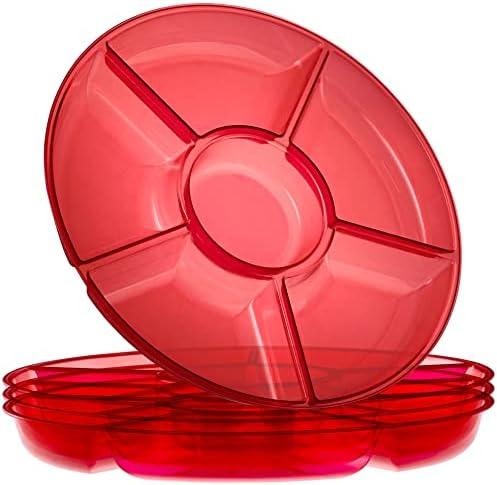 Plasticpro 6 Sectional Round Plastic Serving Tray/Platter (2, Red)