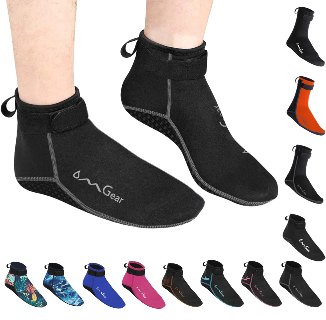 OMGear Water Socks Neoprene Socks Beach Booties 3mm 5mm Anti-Slip Wetsuit Footwear Fin Swim Sand Proof Socks Black, M