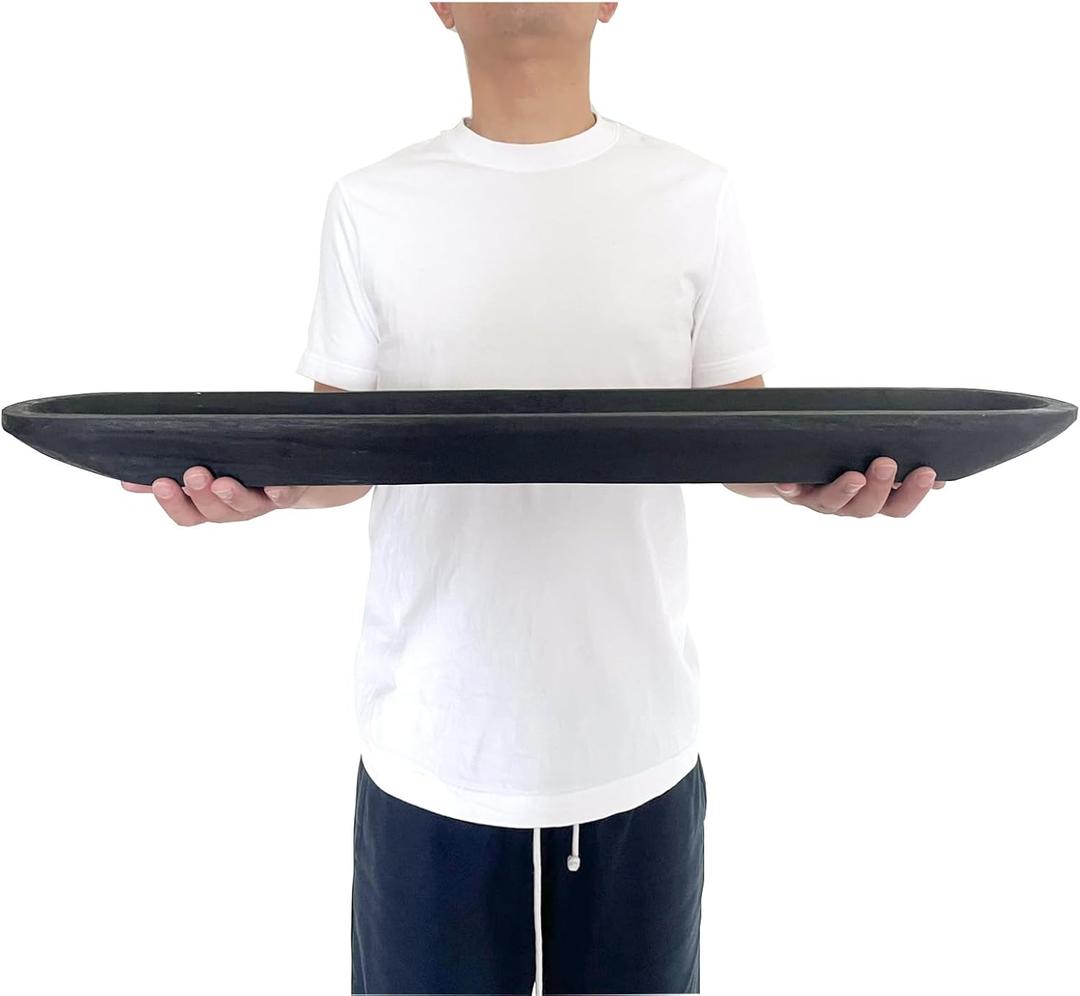 Wooden Dough Bowl Decor, Vintage Wooden Bowl Hand Carved Home Decor for Dining Table Center, Living Room, Kitchen Decor. (30inch black)