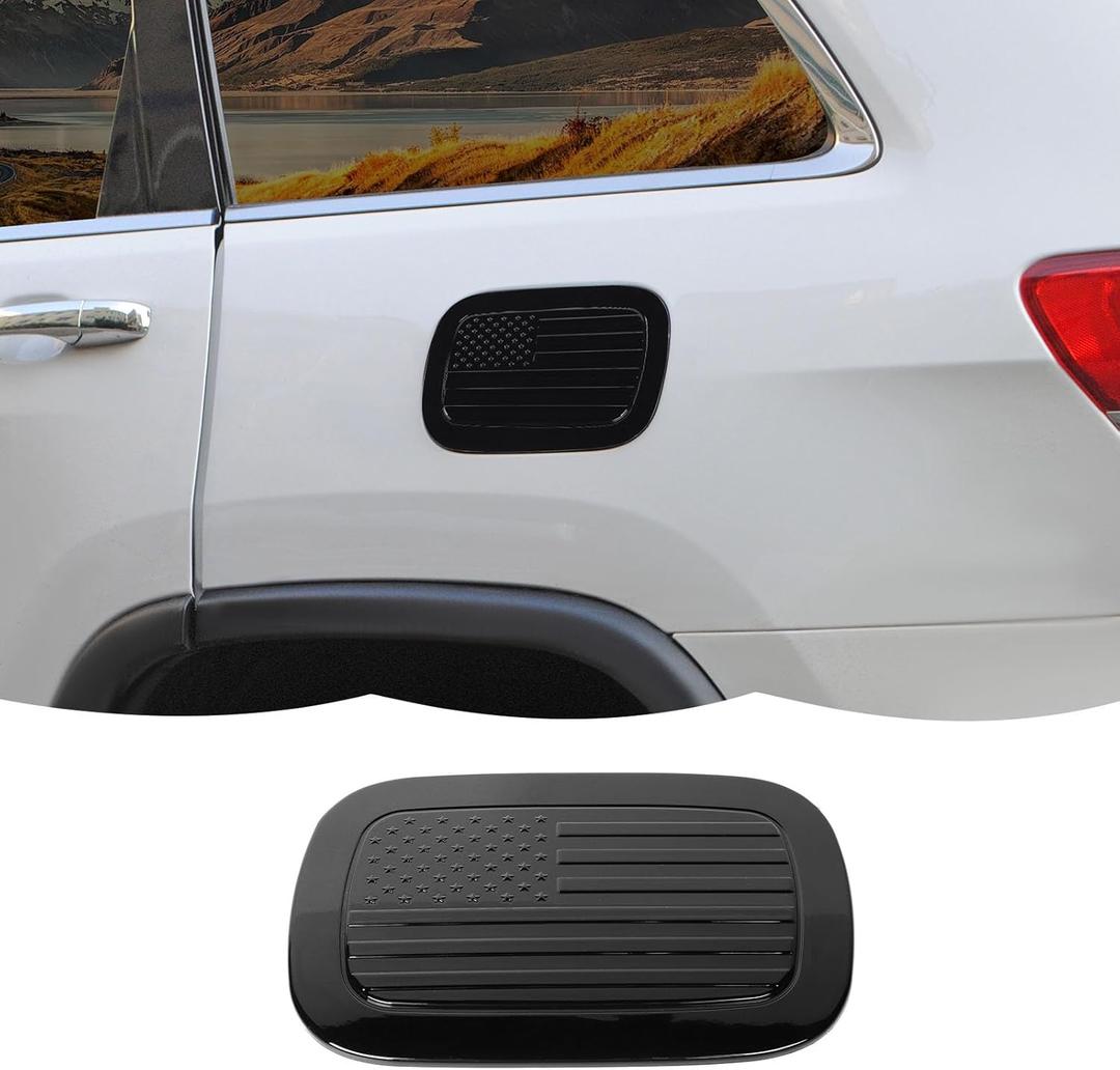 Fuel Filler Door Gas Tank Cap Cover Trim US Flag Decoration Exterior Accessories for Jeep Grand Cherokee 2011-2020,Black