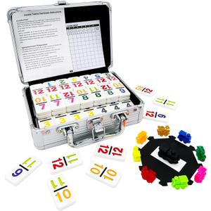 Mexican Train Dominoes with Numbers, Color Double 12 Numerical Domine Set for Adults and Family, Classic 91 Tiles Board Grame with Aluminym Case
