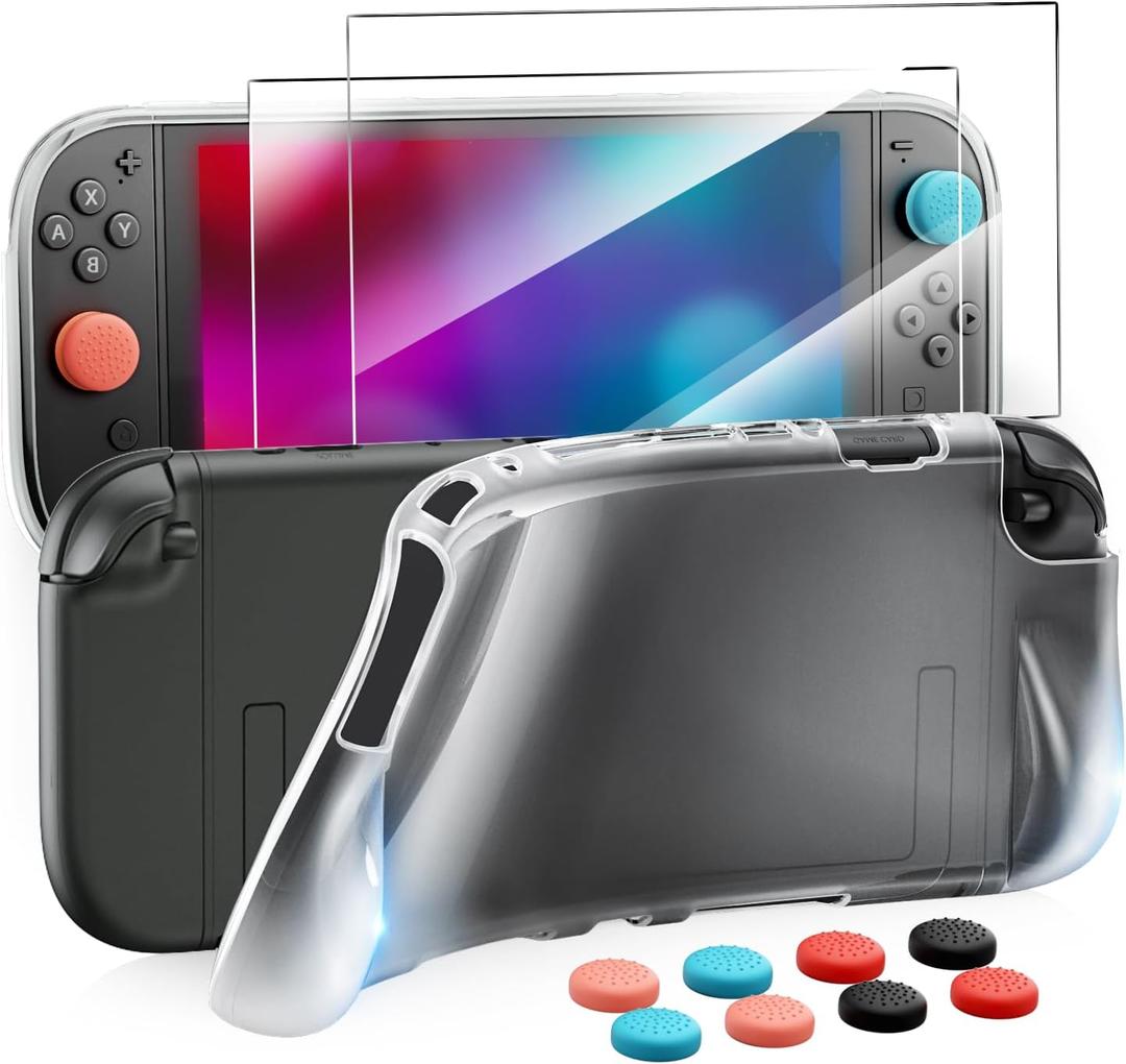 Clear Case Protector for Nintendo Switch 2(2025), KOVA TPU Grip Protective Cover Skins for Nintendo Switch 2 Joypad & Console with Tempered Films& Thumb Caps, Accessory Kits Compatible with New Switch