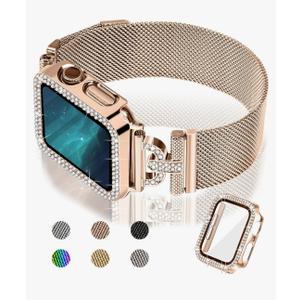 JOYOZY Magnetic Band Compatible with Apple Watch Band 38mm 40mm 41mm 42mm 44mm 45mm 46mm Milanese Strap with Bling Glitter Case Built-in Screen Protector Dressy Stainless Steel iWatch Loop for Women