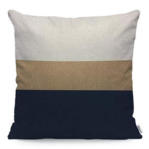 WONDERTIFY Pillow Cover Navy and Faux Gold Leather Pattern White Brown Dark-Blue Soft Linen Pillow Case for Decorative Bedroom/Livingroom/Sofa/Farm House Cushion Covers 18x18 Inch 45x45 cm