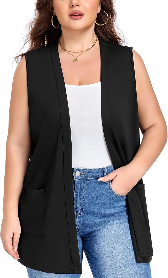 Actcat Plus Size Lightweight Sleeveless Cardigan for Women 2026 with Pockets Casual Soft Knit Duster Coat Vest with Cozy 3XL