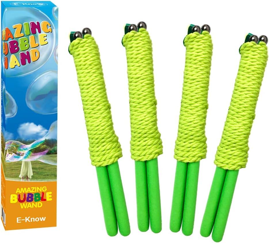 E-KNOW Bubble Wand, Pack of 4 Giant Bubble Wand Outdoor Toy for Kids, Recyclable Stainless Steel, Telescopic Design Bubble Party Favors, Works Best with Bubbleventi Bubble Mix