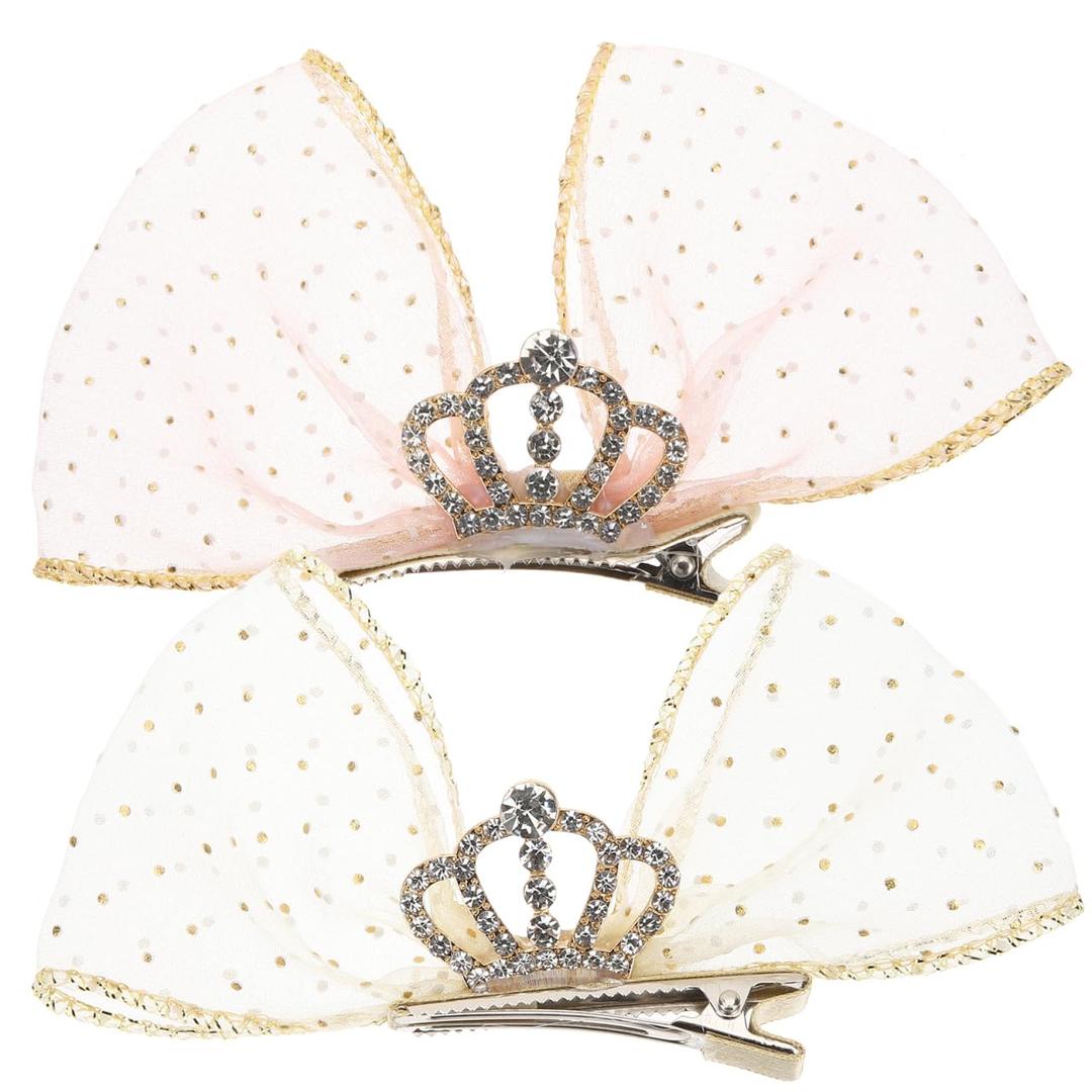 Crown Bow Hair Clips for Girls Princess Bowknot Barrettes with Lace Detail Cute Hair Accessories for Parties School and Daily Wear 4.72X2.36In