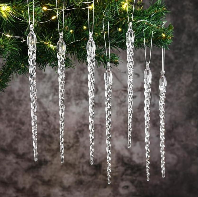 26pcs Icicle Ornaments Included Large Christmas Plastic Hanging Decoration Clear Christmas Tree Icicles Set (5inch)