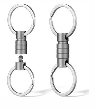 FEGVE Titanium Quick Release Keychain, Small Detachable Swivel Keychain Accessories with 4 Key Rings for Bag, Belt & Car(Antifall/Grey2pcs)