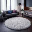White Round Rug 6Ft for Bedroom, Circular Circle Area Rugs for Living Room, Large Soft Fluffy Shaggy Carpet for Teen Girls Boys, Kids Home Decor Aesthetic, Plush Throw Rugs for Dorm Nursery Playroom,  6' (Round), White