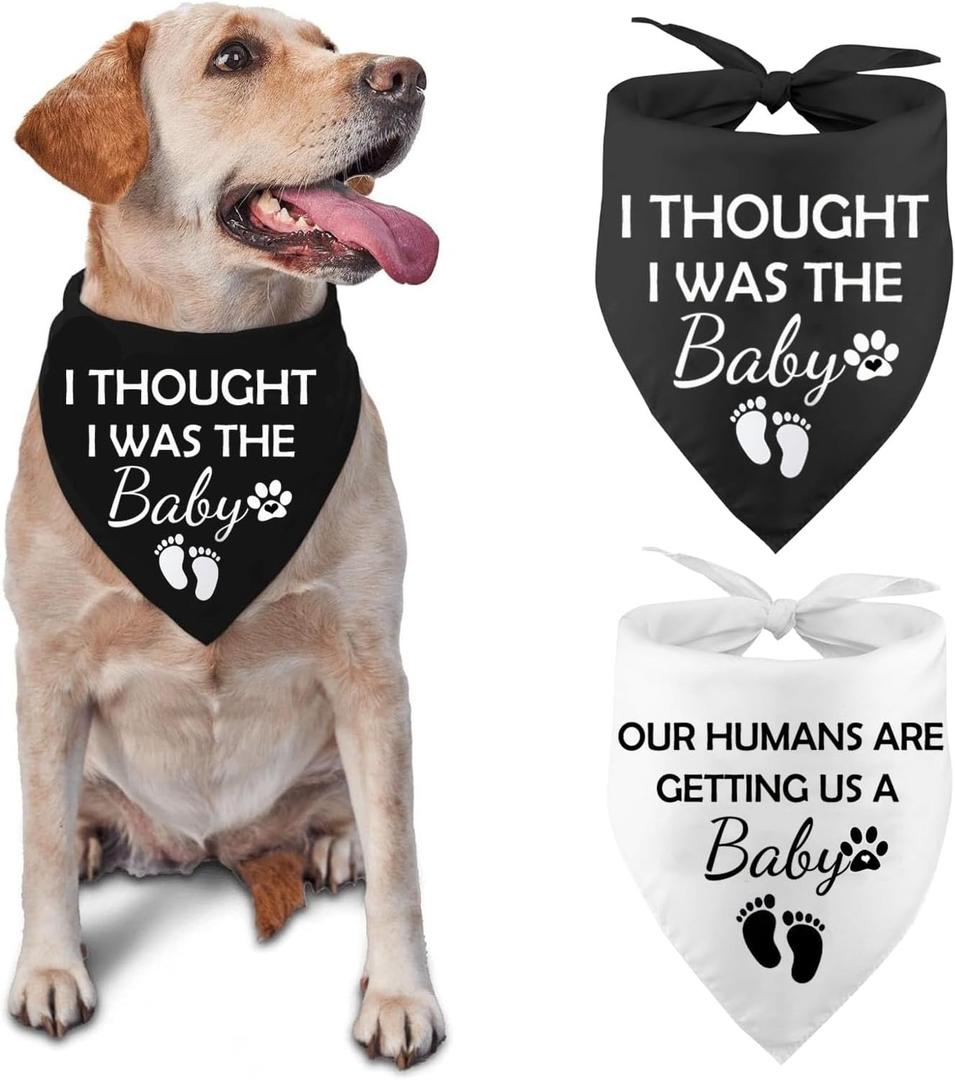 5 x Pregnancy Announcement Dog Bandanas Our Humans are Getting Us A Baby I Thought I was The Baby Dog Bandana Adjustable Triangle Double Layer Reversible Pet Scarves for Small Medium Large Dogs, 2 Pack