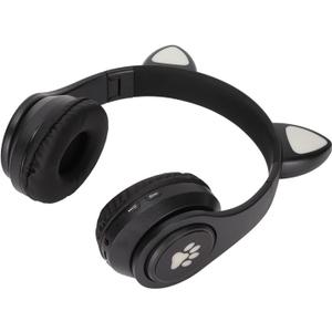 Glowing Cat Ears Headphones for Kids  VolumeLimited Headset with Breathing LED Lights, Soft Leather Earpads & Foldable Design (Black)