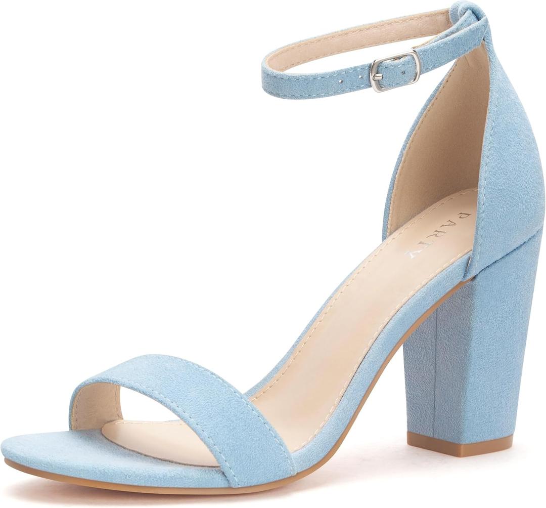 PARTY Women's Chunky Heels Open Toe Ankle Strap 3 inch Heeled Sandals (8, Light Blue)