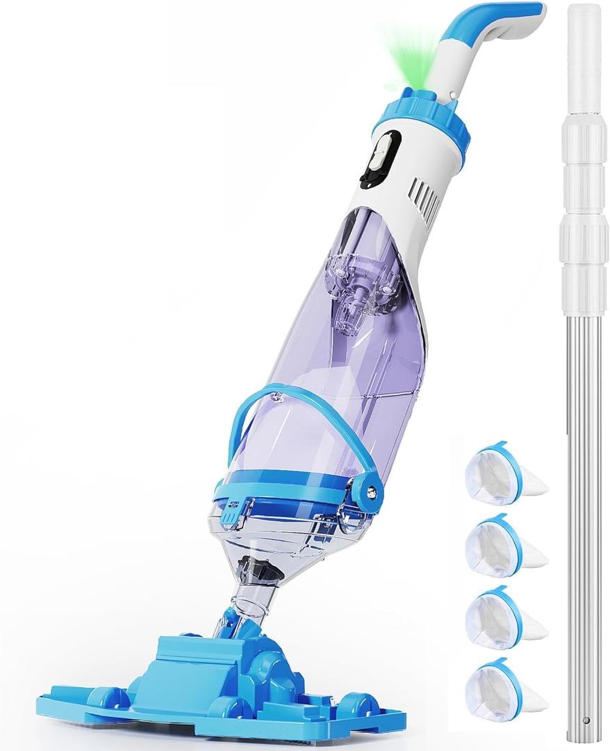 Cordless Handheld Pool Vacuum for Above Ground Pool with 18 Gal/Min Suction, 2025 Upgraded 11.4" Wide Head & 60" Telescopic Pole, 60 Min Run Time, Rechargeable Pool Cleaner for Inground Pools