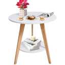 Round Wooden Coffee Table, 2-Tier Modern Minimalist Design, 23.6'' Wide x 23.6'' Tall, Multi-Use Sturdy End Table for Living Room, Bedroom, Balcony