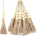 20 Pack Jute Rope Tassel with 3 Wood Beads, Hemp Rope Burlap Tassels for Christmas Tree DIY Craft Wood Beads Garland Project Wedding Home Party Decorations (Natural Color)