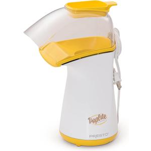 Presto 04820 Poplite Hot Air Popcorn Popper - Built-In Measuring Cup + Melts Butter, Easy to Clean, Built-In Cord Wrap, 18 Cups, Yellow