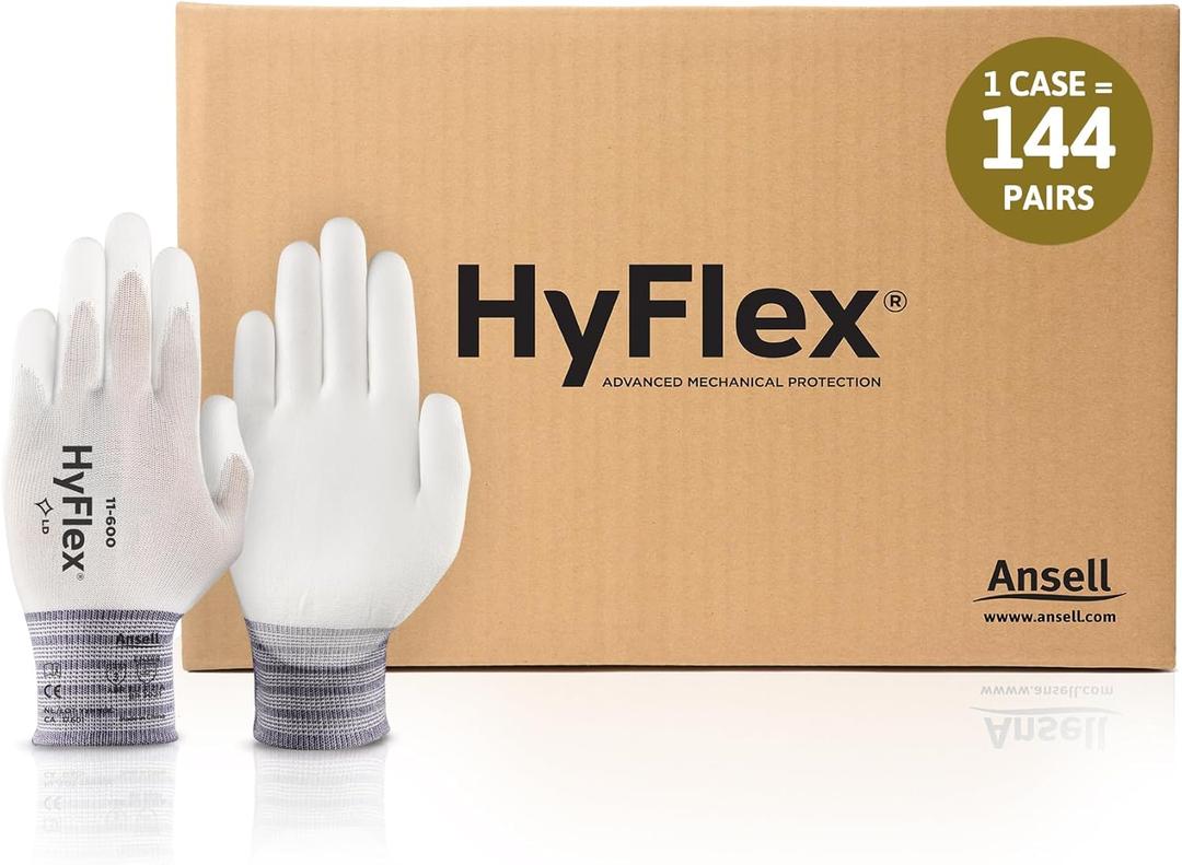 Ansell HYFLEX 11-600 Light Duty Nylon Industrial Gloves w/Palm Coating for Metal Fabrication (Size 5 (2XS))