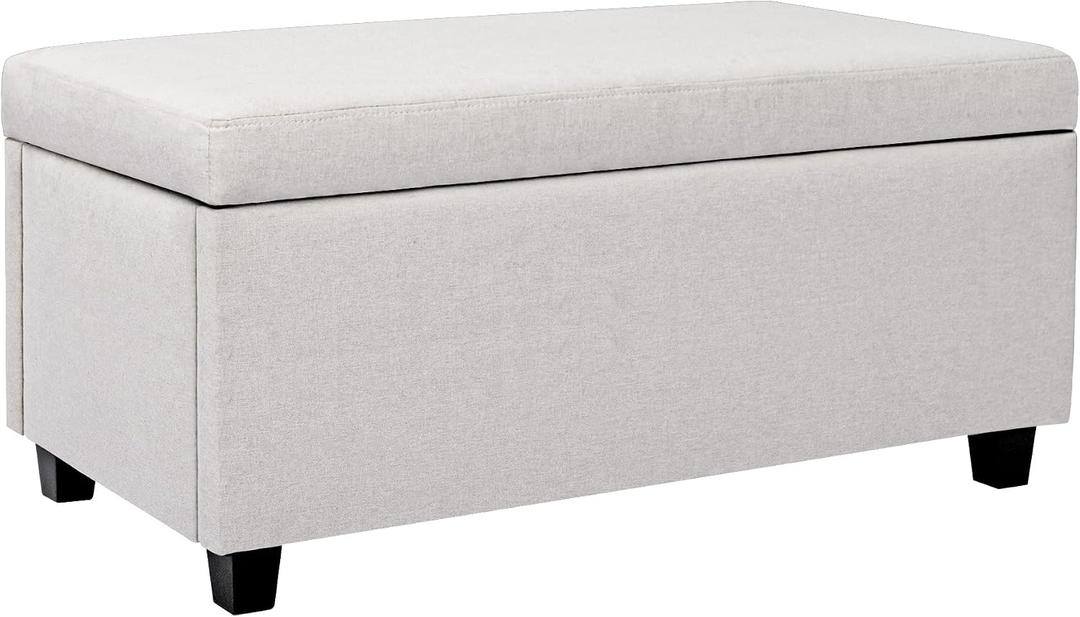 CangLong Upholstered Storage Ottoman and Entryway Bench for Living Room, Set of 1,White, 17.7"D x 35.4"W x 16.5"H