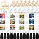 Motipuns 12 Set Pre Drawn Canvas for Painting for Adults Sip and Paint Kit with Easels 8 x 10 Inches Paint Party Kit with Printed Canvas Paints Brushes Palette Bag Apron(Landscape)