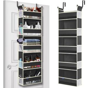 Over The Door Hanging Organizer 5-Shelves and 10 Side Pockets, Over The Door Storage for Bathroom and Bedroom, Back of Door Organizers for Baby Accessories and Kid's Toys (13"x5"x44", Black)