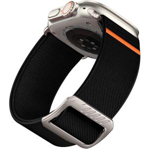 SNBLK Elastic Sport Bands Compatible with Apple Watch Ultra 2 Band/Ultra 3 Band 49mm, Men Stretchy Nylon Solo Loop for iWatch Series 11/10/9/8/7/6/5/4/3/SE 42mm/44mm/45mm/46mm Wide Breathable Strap (Black/Titanium)