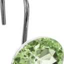 Gibelle Shower Curtain Hooks, Diamond Shaped Shower Curtain Rings Hooks for Bathroom Curtains Rod, Acrylic Decorative Rhinestones Bling Rolling Bathroom Accessories Set of 12, Sage Green