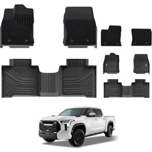 3W Floor Mats & Front Carpets Fit 2022-2026 Toyota Tundra (Only for CrewMax Cab), SR/SR5/TRD PRO/Limited/Platinum/Castone Custom Fit All-Weather TPE Front & Rear Row Floor Liner Black