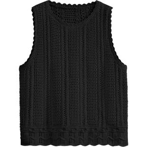 KIRUNDO Beach Vacation Clothes for Women Spring Summer Crochet Sweater Vest Tank Tops Cover Ups Resort Cruise Outfits 2026 (Black, XS)