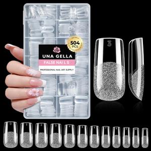 UNA GELLA Square Fake Nails, 504pcs Gel Nail Tips Clear Press on Nails Pre-shape for Full Cover Square Nails French False Nails For Nail Extension Nail Art Home DIY 12 Sizes False Gelly Tips,  Medium Square