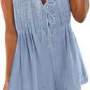 Caracilia Women Oversized Denim Romper Summer Casual V Neck Tie Front Sleeveless Jean Jumpsuits Short Overalls with Pockets (Medium, Washed Azure)
