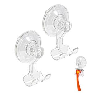 Piszvbej 2 Pack Razor Holder Compatible with Billie, Shower Razor Holder for Wall, Powerful Suction Cup Shower Hooks, Damage-Free Wall Hooks, Removable, Easy to Install and Reuse, Clear