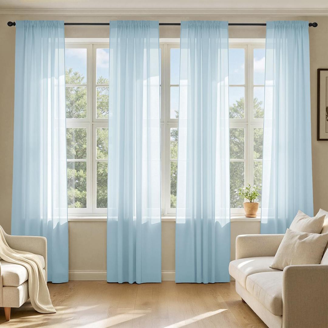 MIULEE Sky Blue Sheer Curtains 84 Inches Long, 4 Panels Set, Light Filtering Rod Pocket Voile Drapes for Living Room and Bedroom, Airy Soft Fabric Window Treatments, 42 x 84 Inches