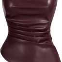 SOLY HUX Women's PU Leather Tube Top Strapless Ruched Asymmetrical Bandeau Tops Rave Concert Outfit, XS