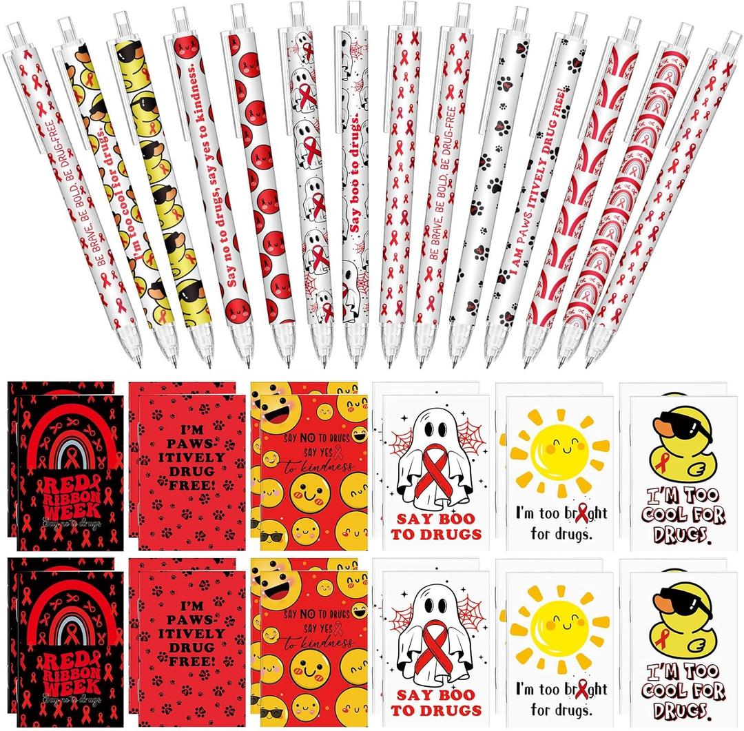 36 Set Red Ribbon Week Say No to Drugs Awareness Little Boo Notepad 0.7mm Mechanical Pencils Drug Free Event Business Charity Party Favor Anti-drug Supplies for Teen School Student