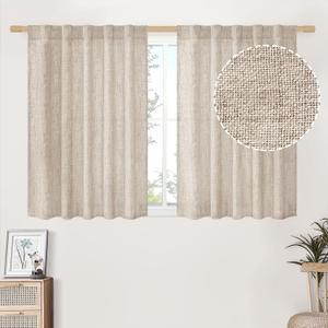 BGment Polyester Curtains 36 Inch Length for Short Window, Rod Pocket Light Filtering Textured Drapes for Bathroom Kitchen Cafe Bedroom Back Tab Lightweight, 2 Panels, 42"W x 36"L (Pack of 2), Dark Linen